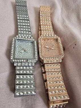 SHEIN Crystal Pavé Bracelet Watch - Silver & Rose Gold